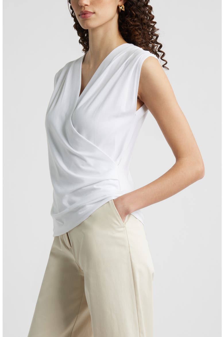 Pleated Faux Wrap Cap Sleeve Top, Alternate, color, WHITE