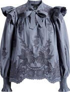 AllSaints Nisa Floral Embroidered Ruffle Top