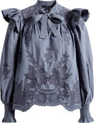AllSaints Nisa Floral Embroidered Ruffle Top