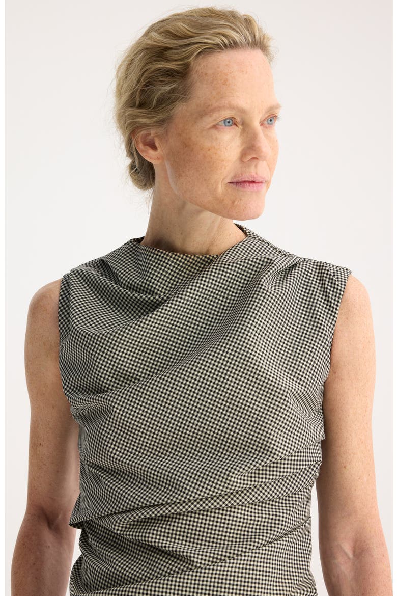 Mini Check Cowl Neck Sleeveless Wool Blend Top, Alternate, color, CREAM / BLACK SMALL CHECK