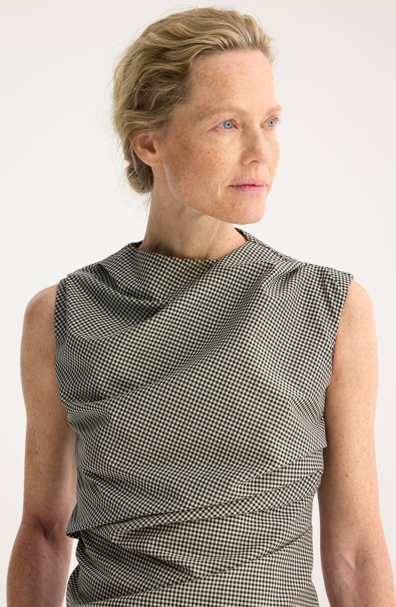 Róhe Mini Check Cowl Neck Sleeveless Wool Blend Top, Alternate, color, Cream / Black Small Check