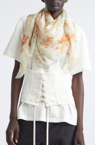 McQueen Floral & Skull Print Silk Scarf