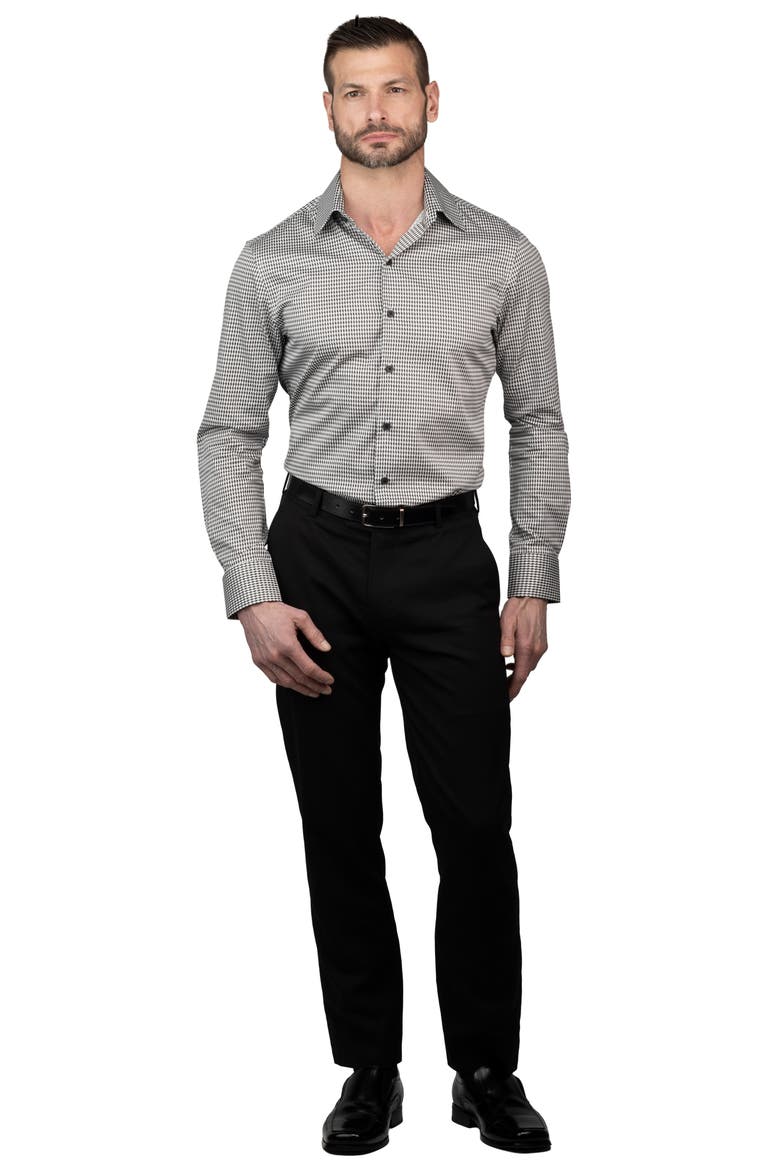 Trim Fit Kameo Print Cotton Dress Shirt, Alternate, color, BLACK
