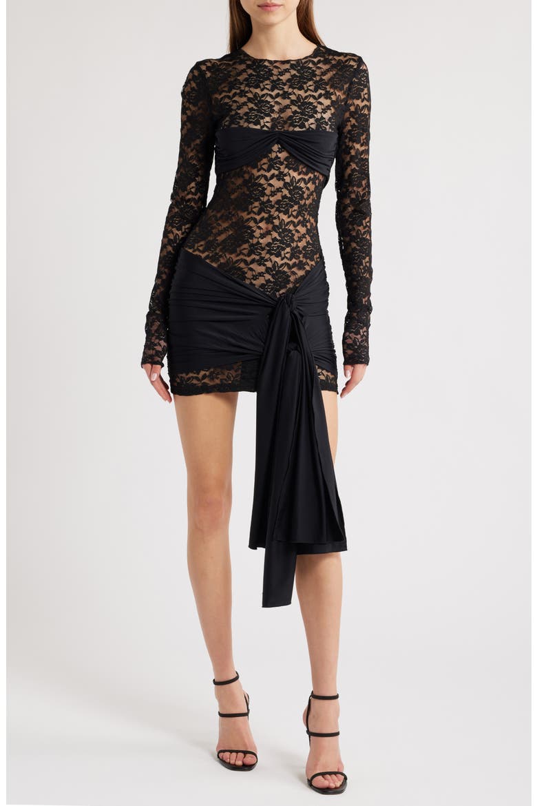 Midnight Long Sleeve Semisheer Lace Minidress, Main, color, ONYX