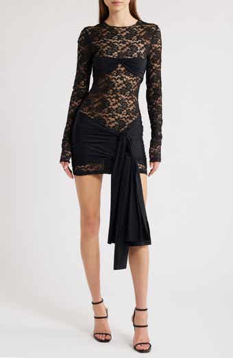 LIONESS Midnight Long Sleeve Semisheer Lace Minidress