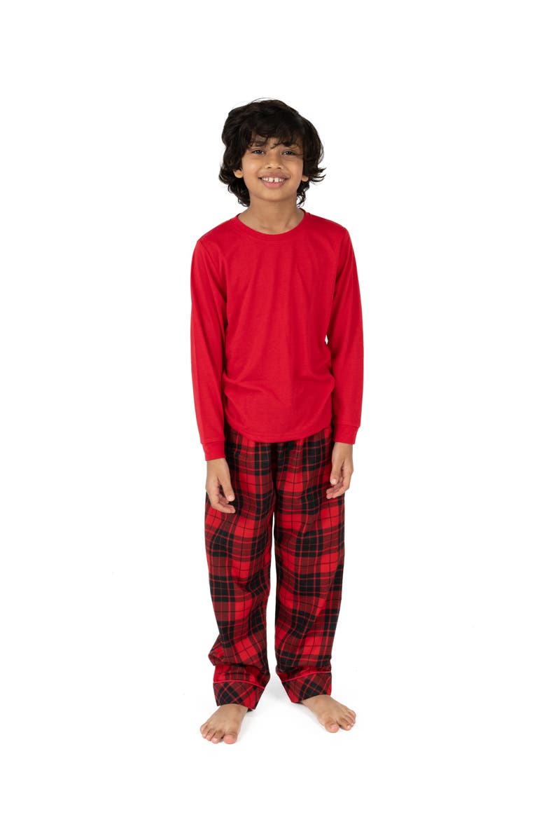 Leveret Kids Flannel Printed Holiday Pajama Set, Alternate, color, Plaid Black & Red