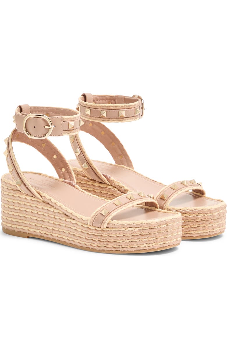 Valentino Rockstud Ankle Strap Espadrille Platform Sandal, Main, color, Rose