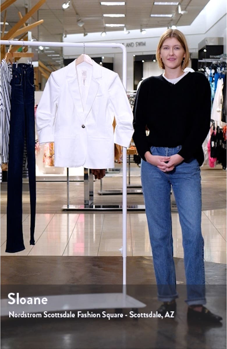 Khloe Ruched Sleeve Denim Blazer, sales video thumbnail