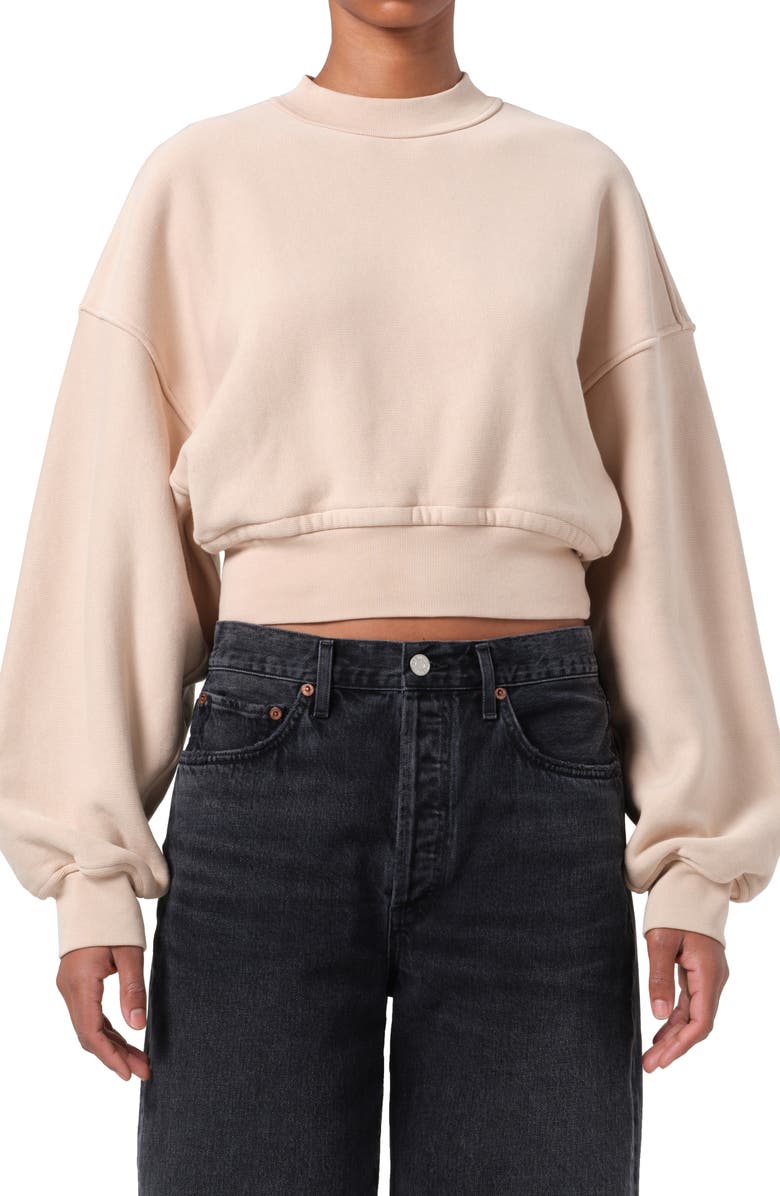 AGOLDE Kit Cotton Fleece Crop Sweatshirt, Main, color, Wafer (Dusty Nude Peach)