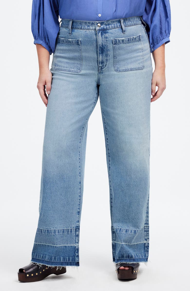 Madewell The Emmett Release Hem Patch Pocket Wide Leg Jeans, Alternate, color, Banning Wash