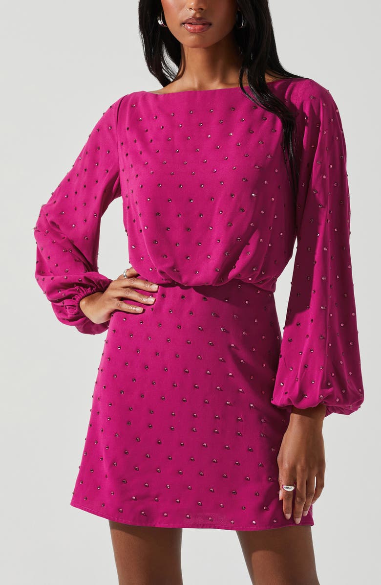 Edita Bedazzled Long Puff Sleeve Minidress