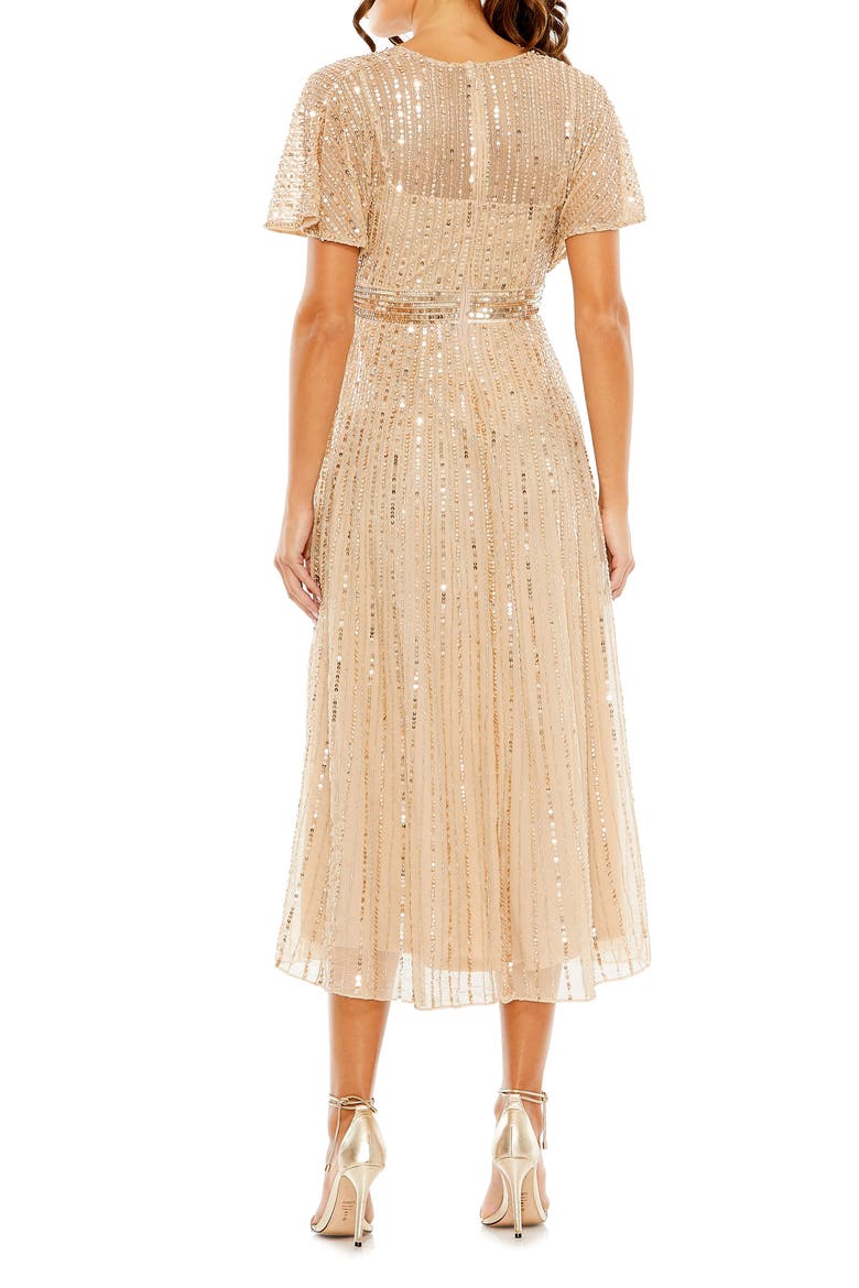Empire Waist Embellished Short Sleeve Dress, Alternate, color, TAUPE