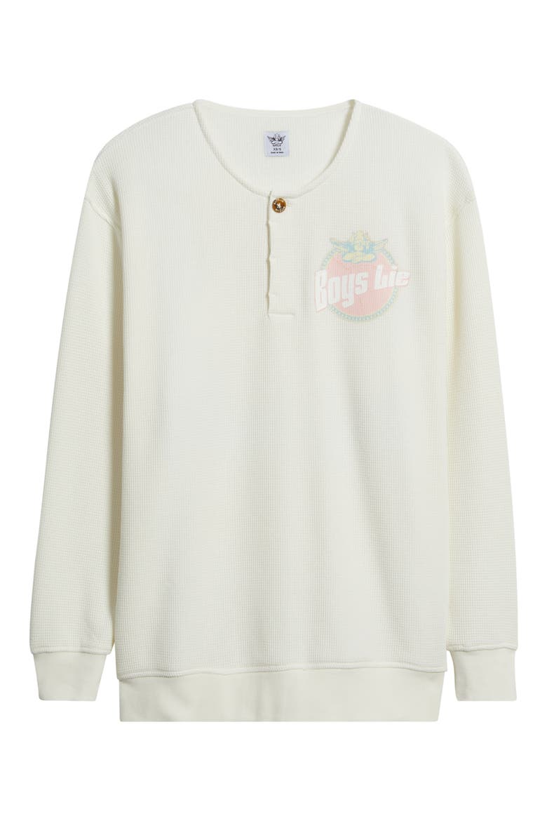 Breakfast Beers Graphic Waffle Knit Henley Sweatshirt, Alternate, color, WHITE