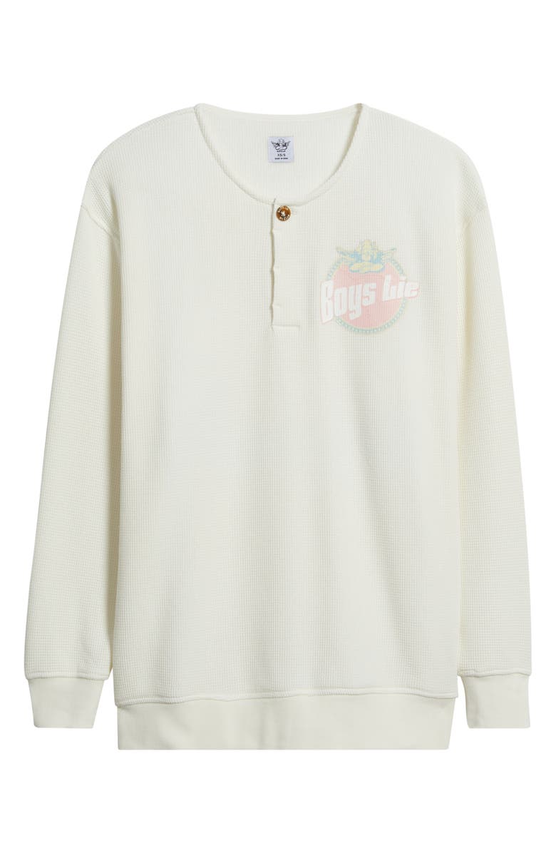 BOYS LIE Breakfast Beers Graphic Waffle Knit Henley Sweatshirt, Alternate, color, White