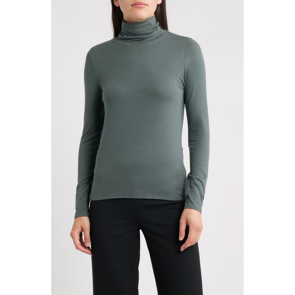 Eileen Fisher Turtleneck Stretch Organic Cotton Blend Top In Blue