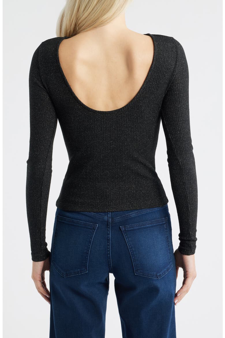 Sparkle Scoop Back Long Sleeve Top, Alternate, color, LUREX BLACK