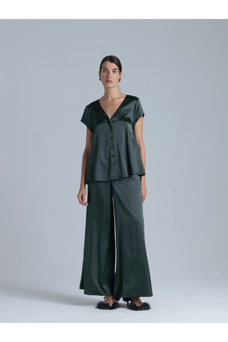 Silk Short Sleeve Shirt, Alternate, color, Rich Green