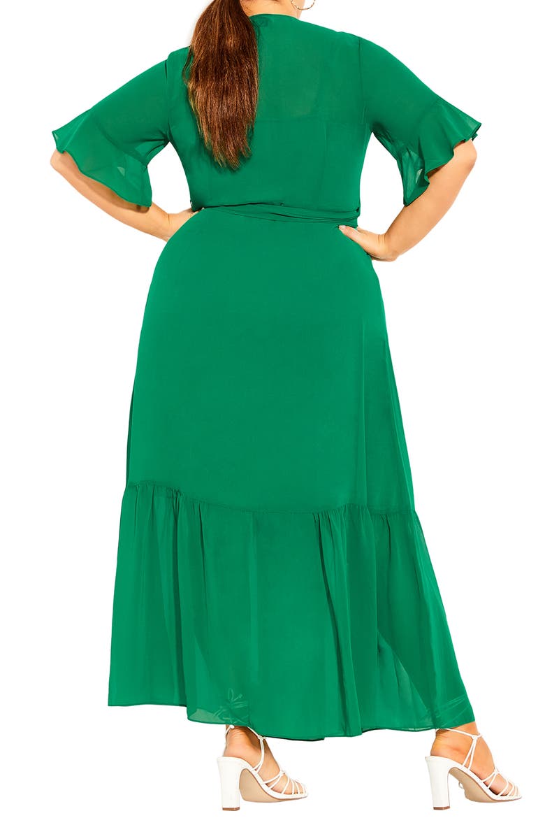 Flutter Sleeve Wrap Maxi Dress, Alternate, color, GREEN STONE