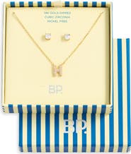 BP. Initial Pendant Necklace & Stud Earrings Set