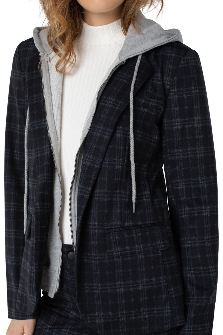 Plaid Hoodie Insert Boyfriend Blazer, Alternate, color, NAVY/ BLACK/ TAR