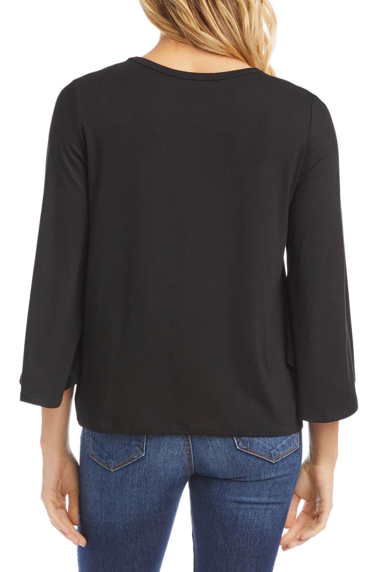Tie Front Bell Sleeve Top, Alternate, color, BLACK