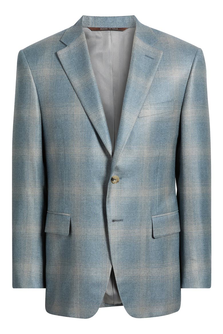 Regular Fit Siena Plaid Silk & Cashmere Sport Coat, Alternate, color, BLUE