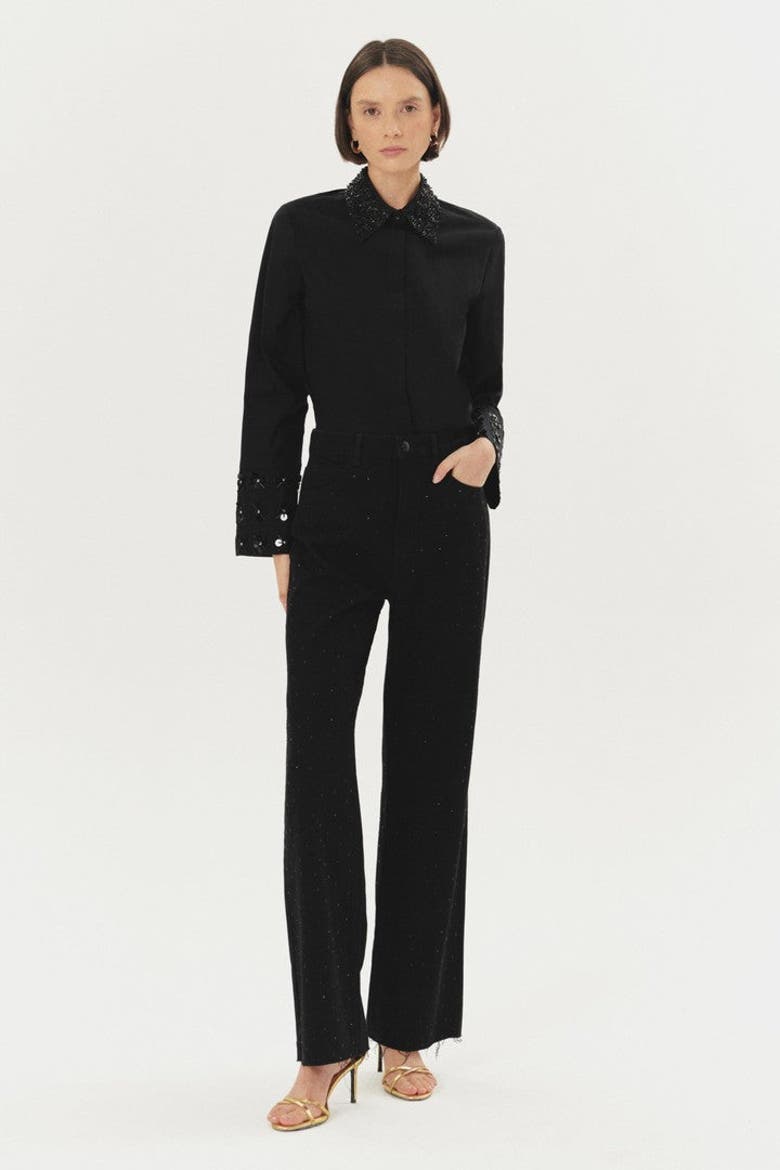 Billy Embroidered Cotton Shirt, Alternate, color, BLACK