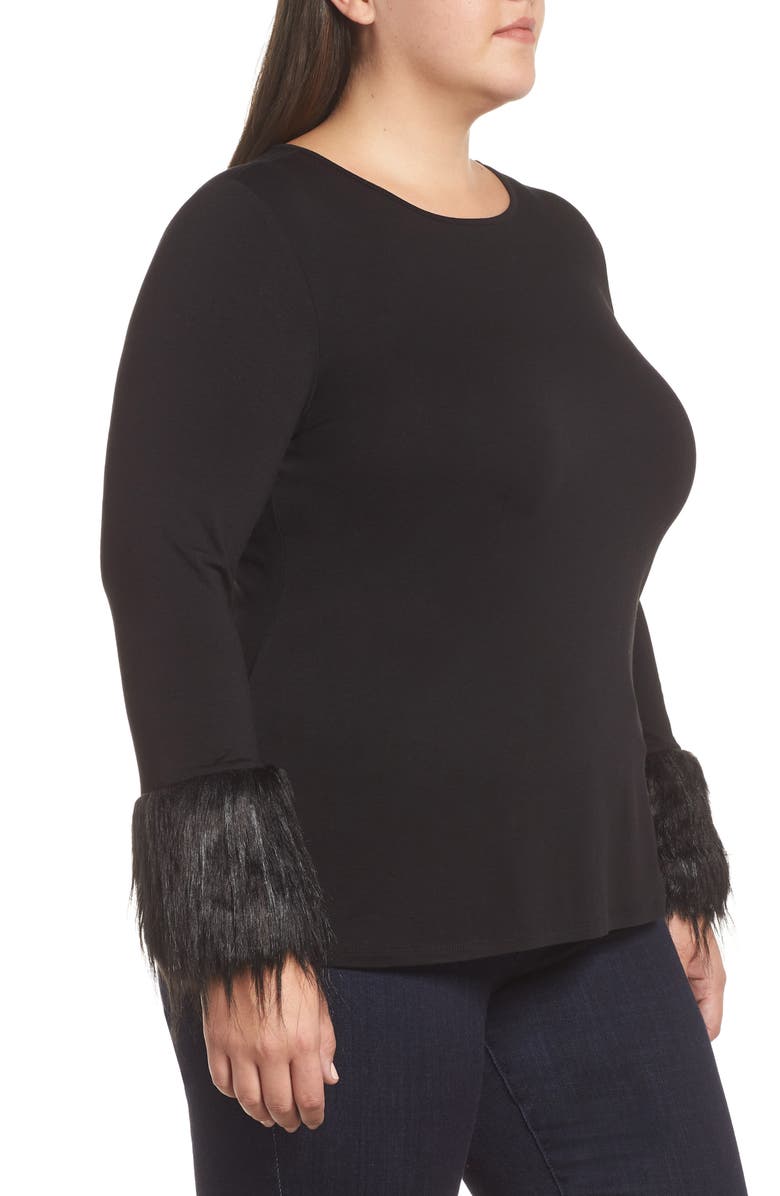 Vince Camuto Faux Fur Cuff Top, Alternate, color, 