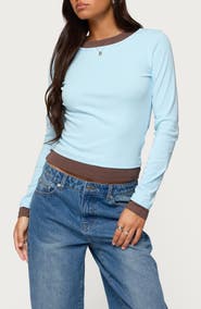 EDIKTED Layered Look Long Sleeve Stretch Cotton Top
