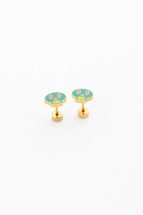Girls' Sugar Skull Flatback Stud Hypoallergenic Earrings