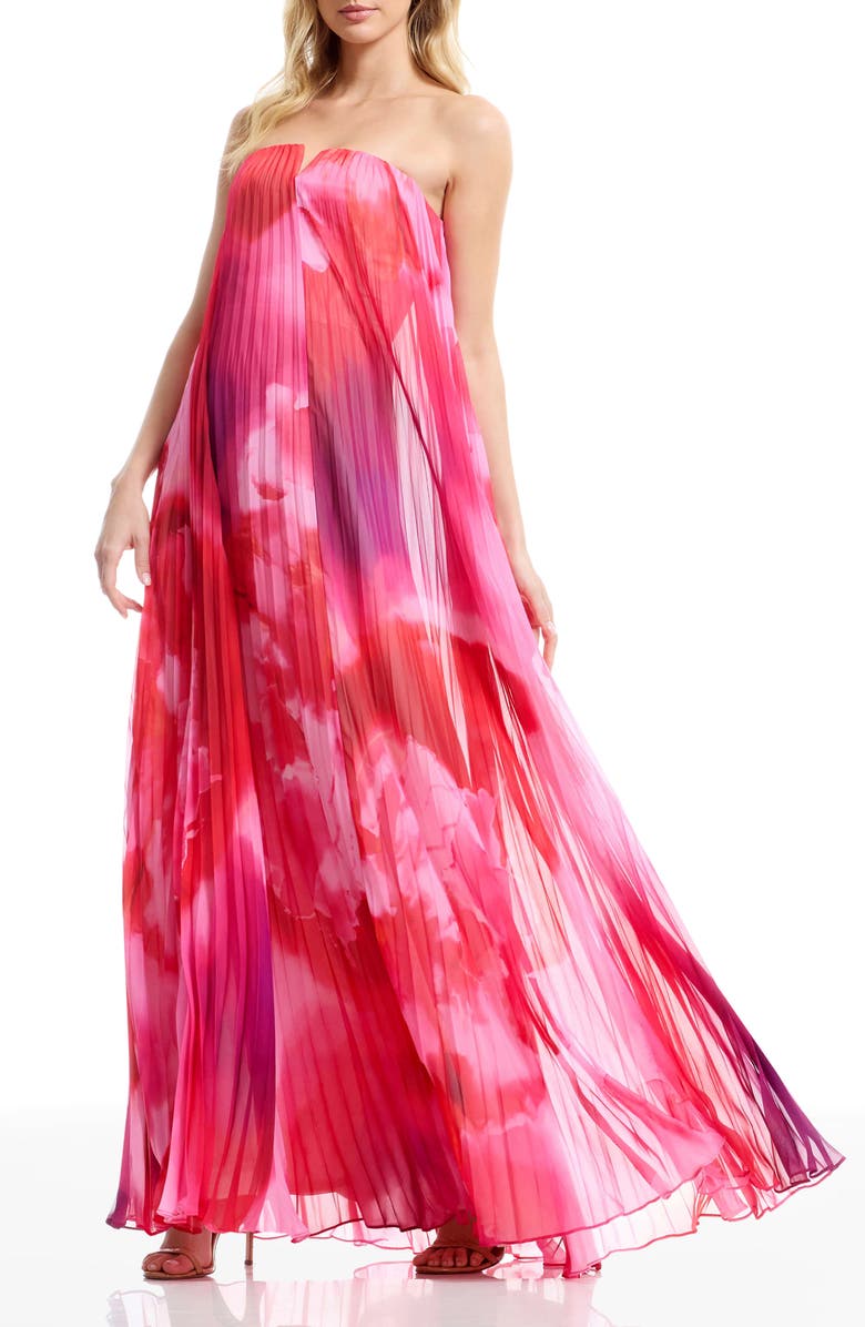 Dress the Population Kelston Strapless Chiffon Gown, Main, color, Blush Multi