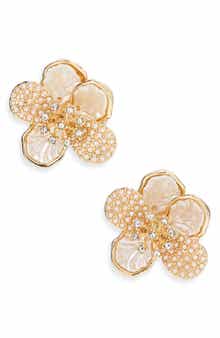 Cara Crystal & Faux Pearl Flower Statement Stud Earrings