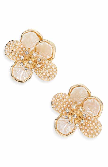 Cara Crystal & Faux Pearl Flower Statement Stud Earrings