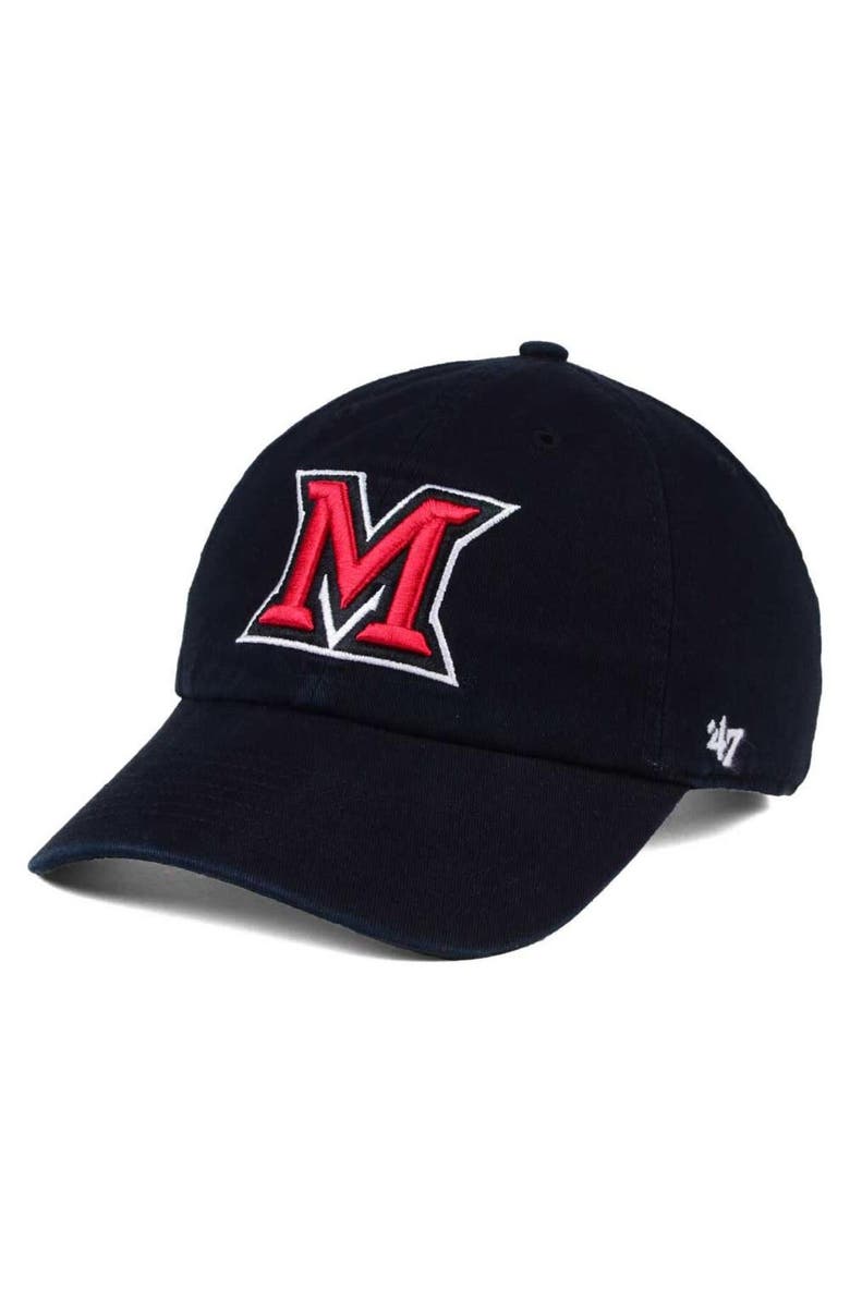 '47 Men's '47 Black Miami University RedHawks Vintage Clean Up Adjustable Hat, Main, color,