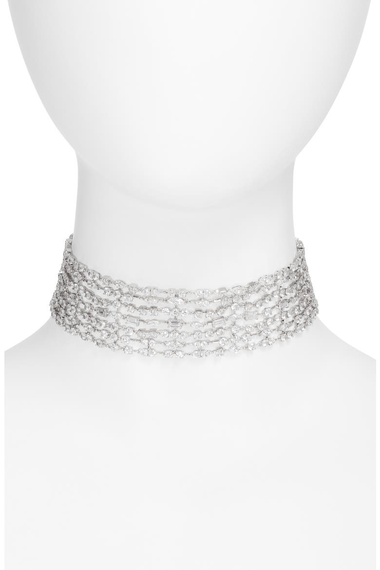 Cabaret Cubic Zirconia Choker Necklace, Main, color, RHODIUM