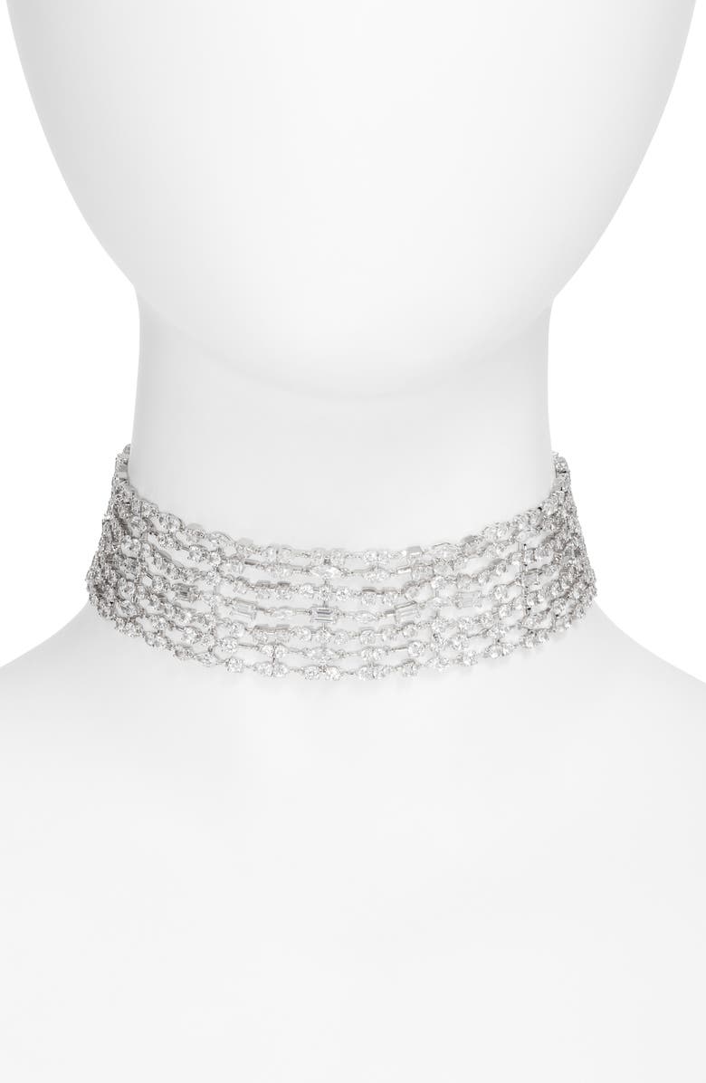 Nadri Cabaret Cubic Zirconia Choker Necklace, Main, color, Rhodium