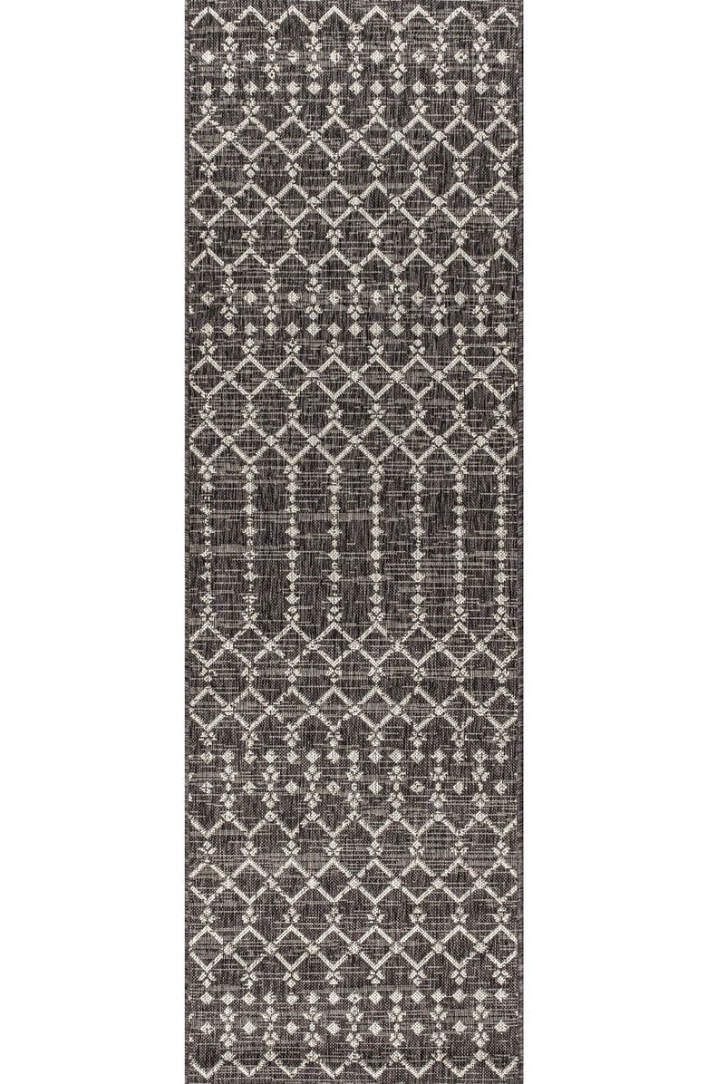 JONATHAN Y Ourika Moroccan Geometric Textured Weave Indoor/Outdoor Area Rug, Main, color, Black/Gray
