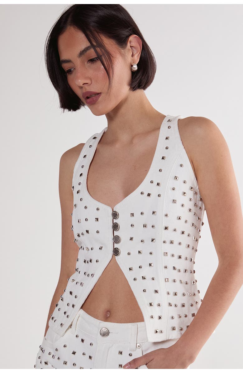 NASTY GAL Studded Denim Corset Top, Main, color, White