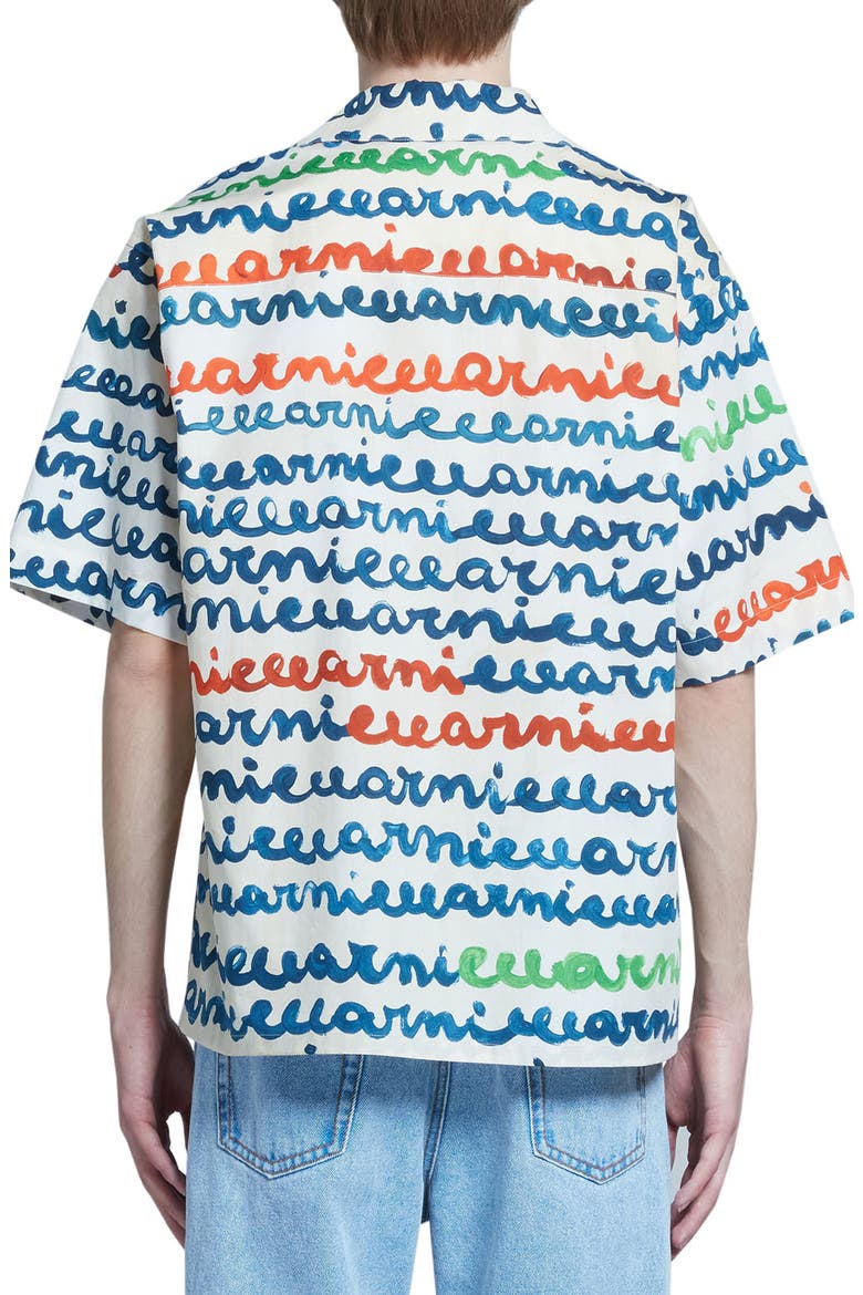 Logo Stripe Cotton Camp Shirt, Alternate, color, IVORY