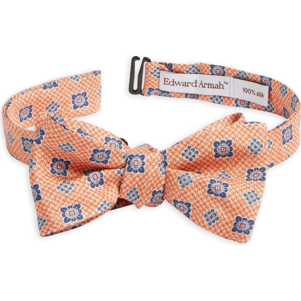 Edward Armah Neat Houndstooth Floral Silk Bow Tie In Orange