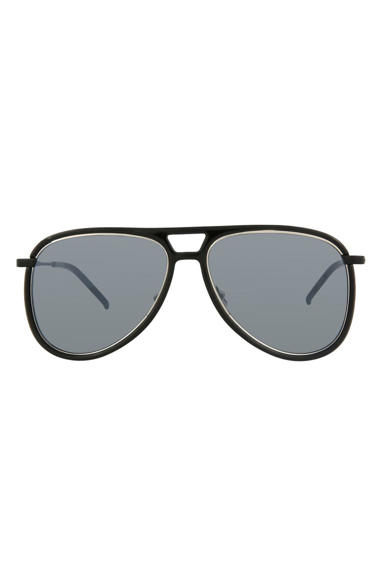 Saint Laurent 56mm Pilot Sunglasses, Main, color, Black Silver