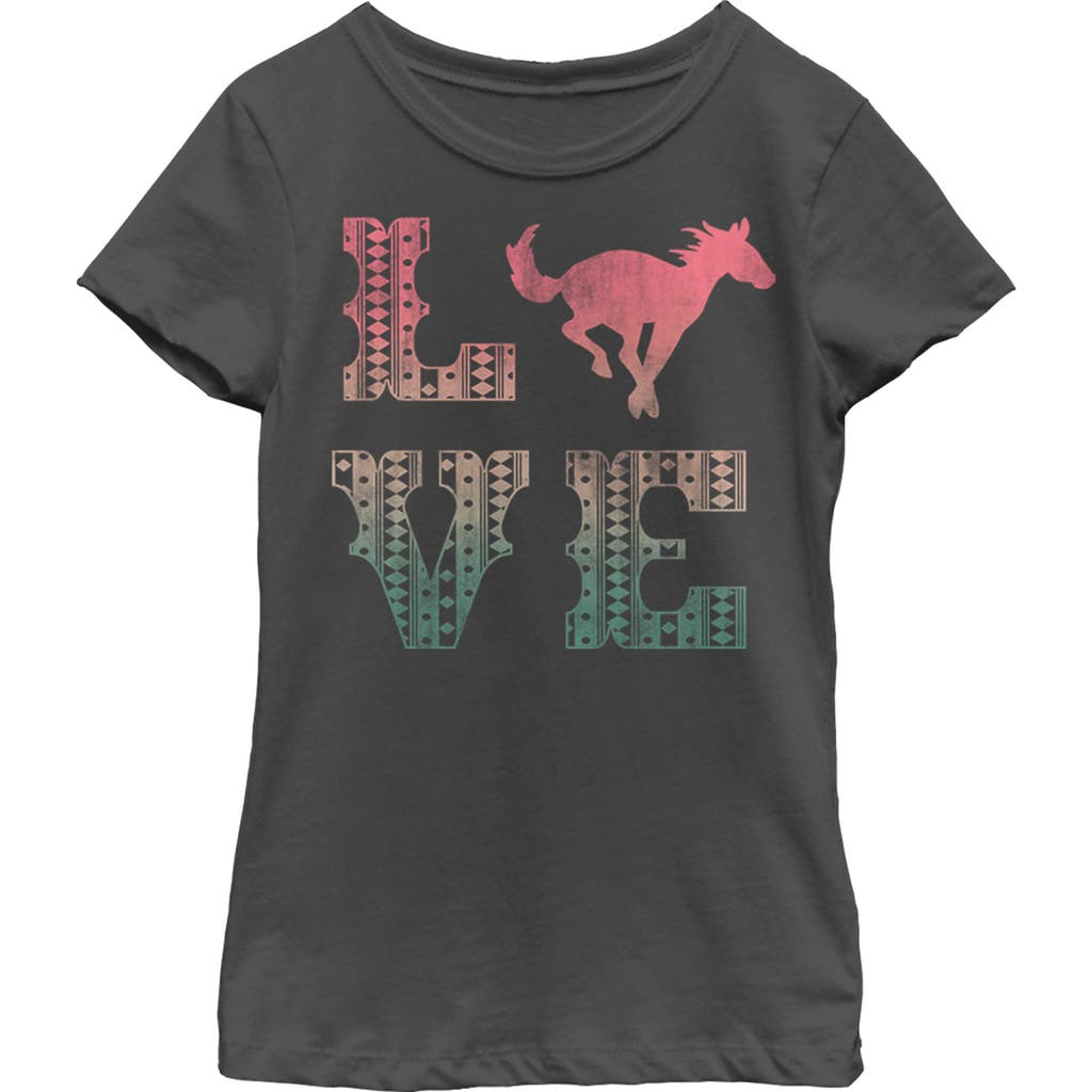 Girl's Lost Gods Horse Retro Love Text  Graphic T-Shirt in Black  product