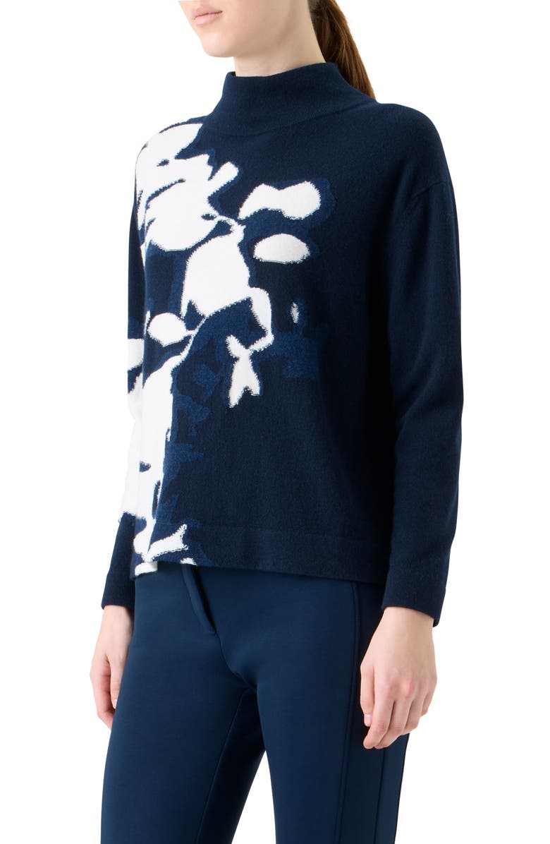Akris Wildflower Intarsia Cashmere Mock Neck Sweater, Alternate, color, Navy-Ecru