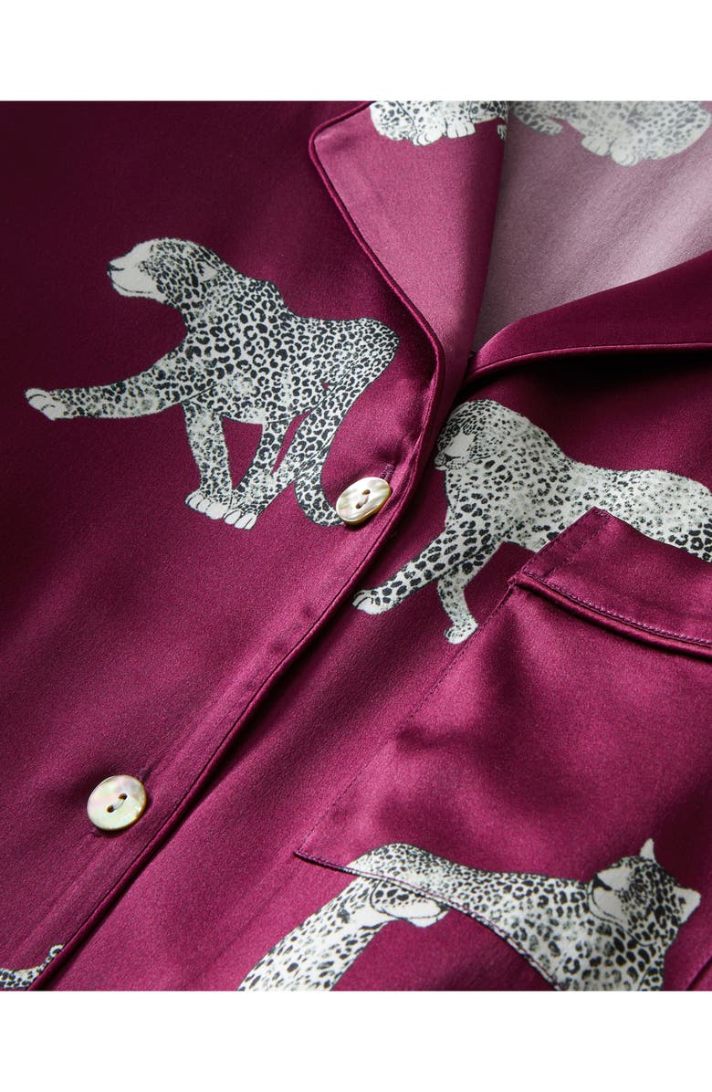 Petite Plume Panthre de Nuit Piped Silk Satin Short Pajamas, Alternate, color, Red