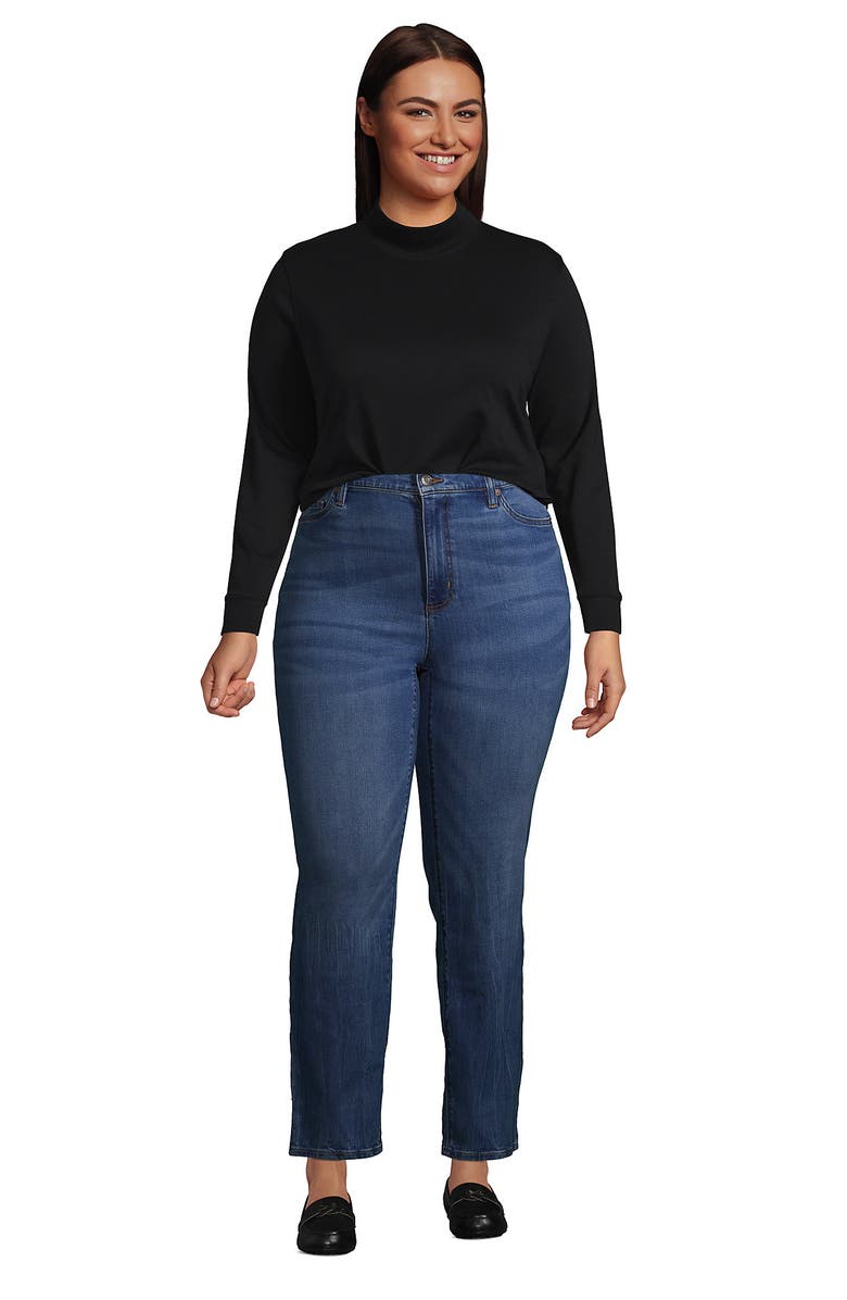 Lands' End Relaxed Cotton Long Sleeve Mock Turtleneck, Alternate, color, Black