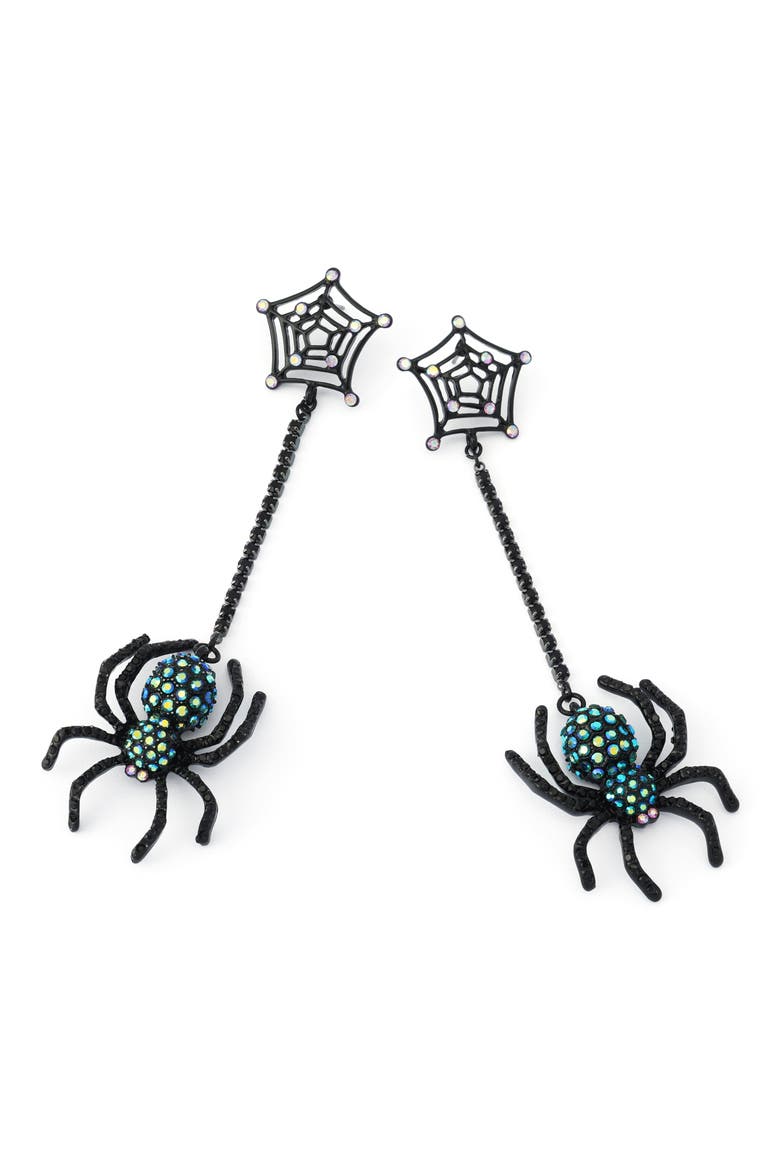 Spider Web Linear Drop Earrings, Alternate, color, GREEN