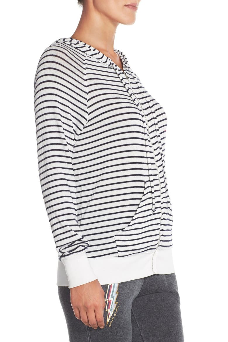'Retro Salute Savasana' Stripe Full Zip Hacci Hoodie, Alternate, color, NAVY