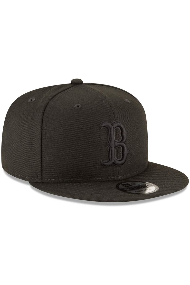 Boston Red Sox New Era Black on Black 9FIFTY Team Snapback Adjustable Hat - Black, Alternate, color, Black