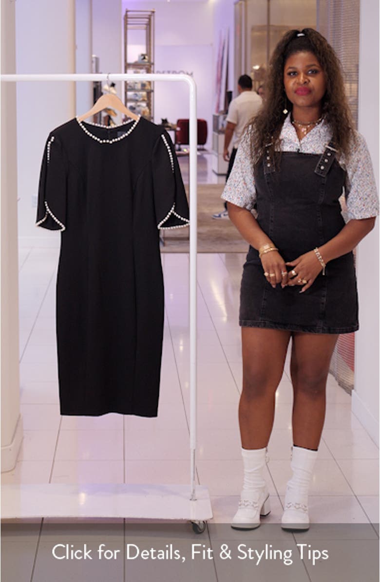 Imitation Pearl Detail Crepe Sheath Dress, sales video thumbnail