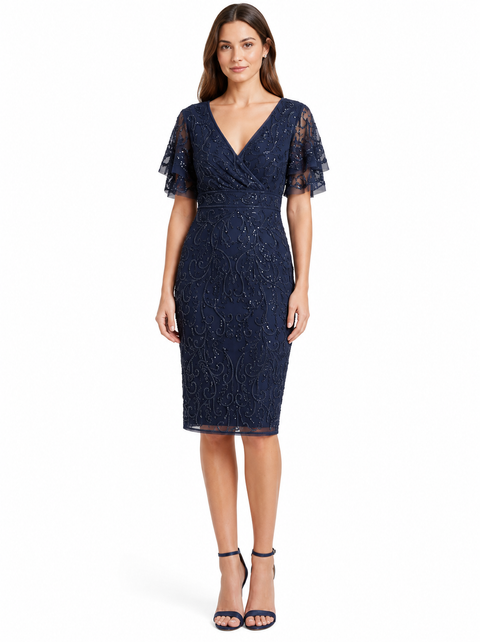 Beaded Midi Dress with Cape Sleeves